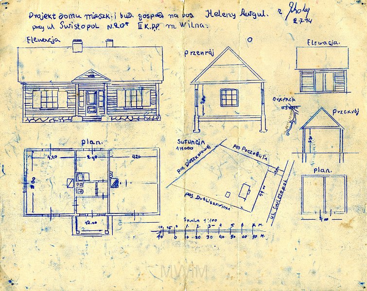 KKE 5784-1.jpg - Dok. Projekty domu mieszkalnego i budynku gospodarczego na posesji Heleny Awgul w Wilnie stworzony 12 VII 1914 r. potwierdzony pózniej: Wilno, 9 VII 1934 r.